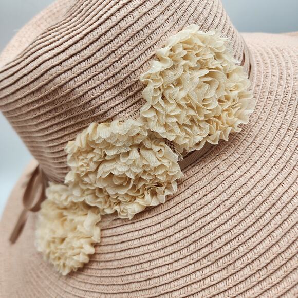 August Hat Company Wide Brim Floppy Hat Woven Floral Tie Detail Beach Tropical - Picture 4 of 16